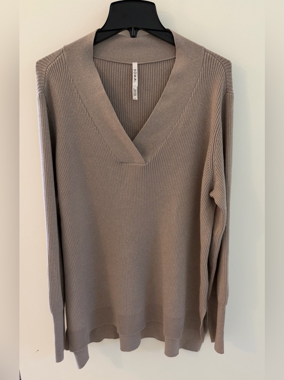 Soma Ribbed Knit Lounge Set Taupe Metallic Sheen XL
